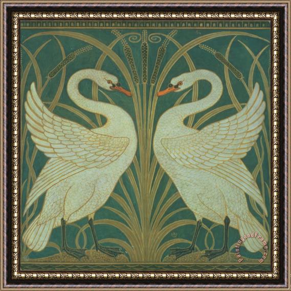 Walter Crane Wallpaper Design for panel of Swan Rush and Iris Framed Painting