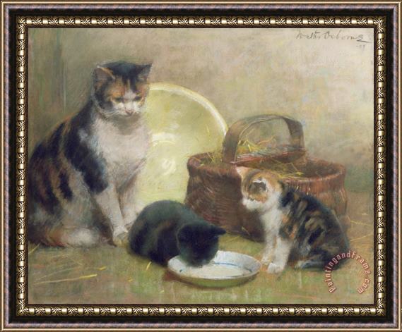 Walter Frederick Osborne Cat and Kittens Framed Painting