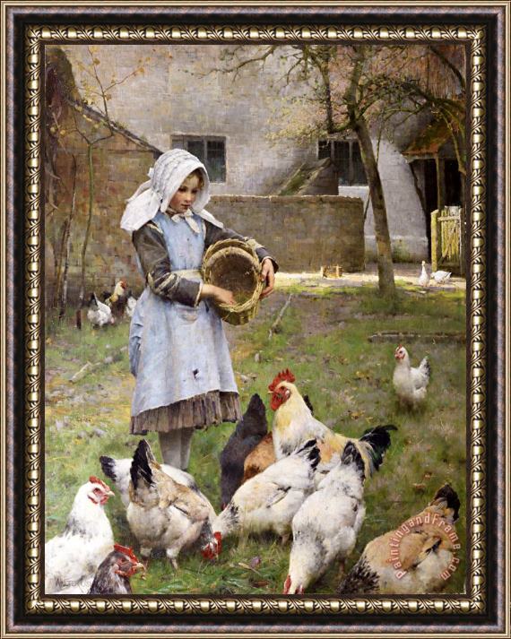 Walter Frederick Osborne Feeding The Chickens Framed Painting