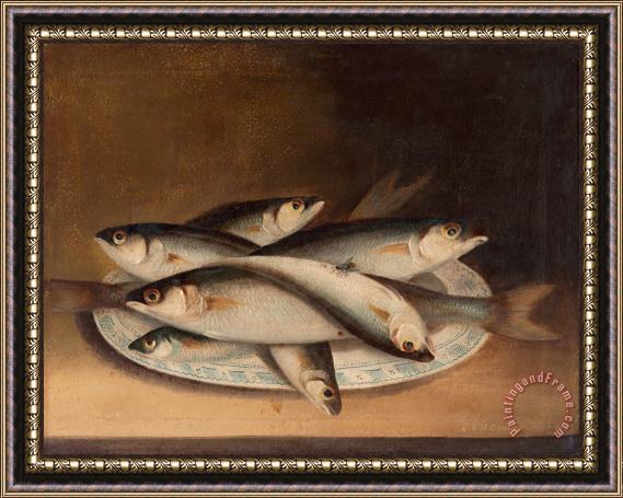W.b. Gould Fish on a Blue And White Plate Framed Print