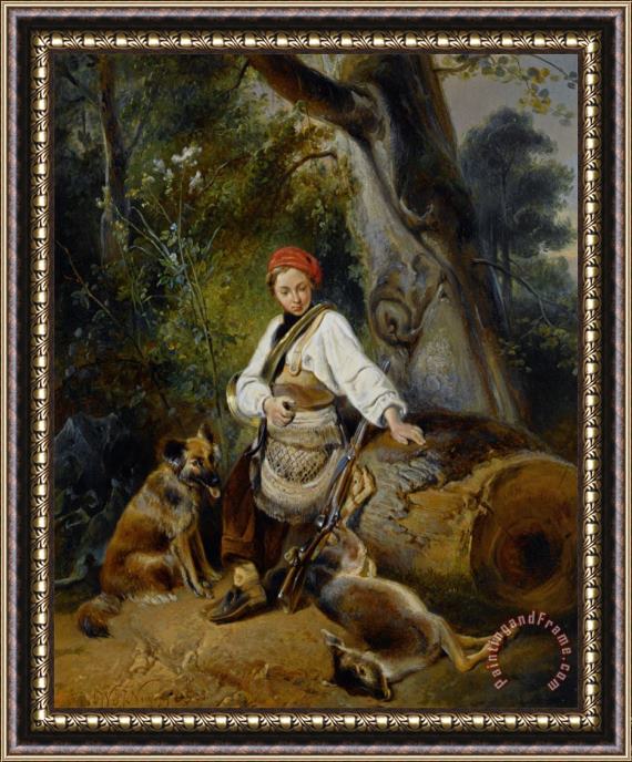 Wijnandus Johannes Josephus Nuyen A Hunter at Rest in The Woods Framed Print