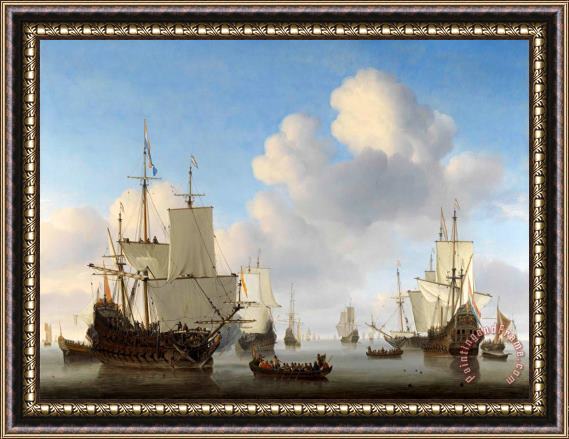 Willem van de Velde Dutch Ships in a Calm Framed Painting