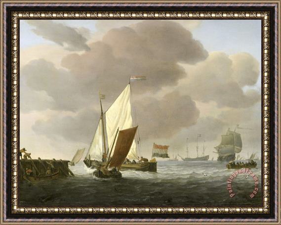 Willem van de Velde Ships Near The Coast in Windy Weather Framed Painting