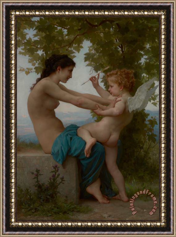 William Adolphe Bouguereau A Young Girl Defending Herself Against Eros Framed Print