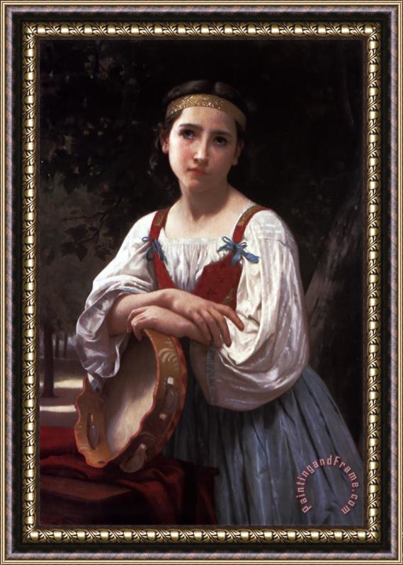 William Adolphe Bouguereau Gypsy Girl with a Basque Drum Framed Painting