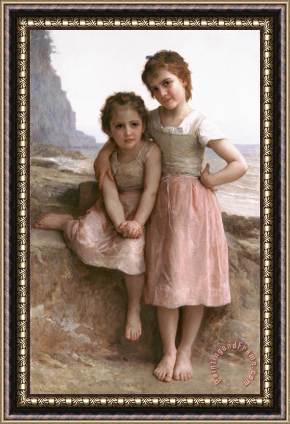 William Adolphe Bouguereau On The Rocky Beach Framed Painting