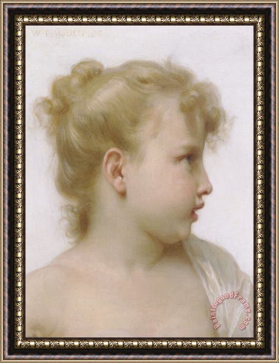 William Adolphe Bouguereau Study Head of a Little Girl Framed Painting