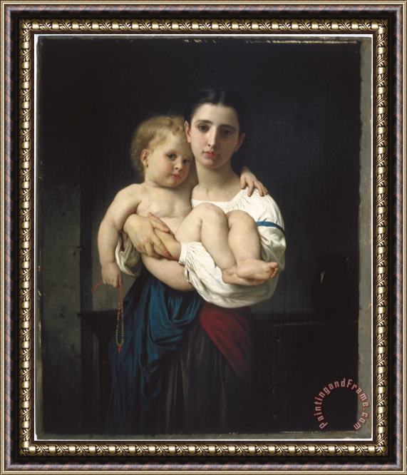 William Adolphe Bouguereau The Elder Sister, Reduction Framed Painting