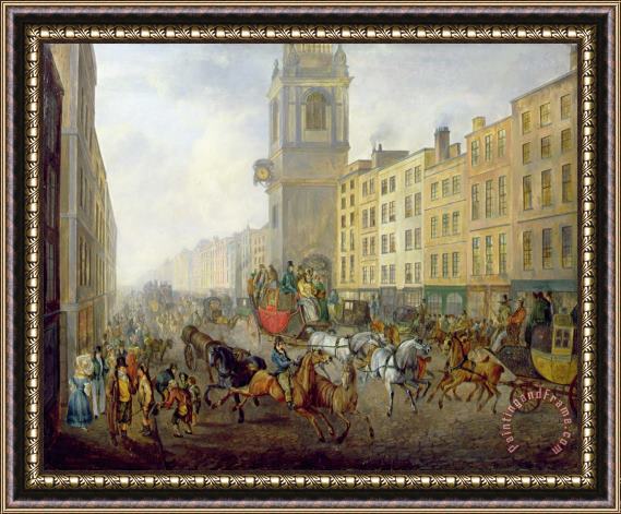 William de Long Turner The London Bridge Coach at Cheapside Framed Painting