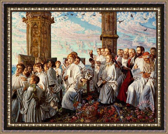 William Holman Hunt May Morning on Magdalen College, Oxford, Ancient Annual Ceremony Framed Painting