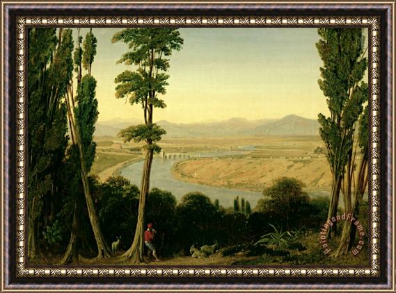 William Linton A View of the Tiber and the Roman Campagna from Monte Mario Framed Painting