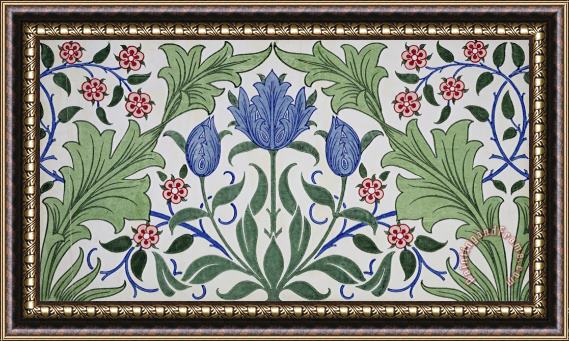 William Morris Floral Wallpaper Design with Tulips Framed Painting