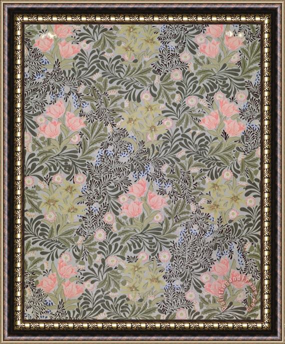 William Morris Wallpaper Design With Tulips Daisies And Honeysuckle Framed Painting