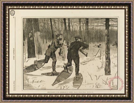 Winslow Homer Deer Stalking in The Adirondacks in Winter, From Every Saturday, January 21, 1871, P. 57 Framed Print
