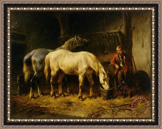 Wouter Verschuur Feeding The Horses Framed Painting