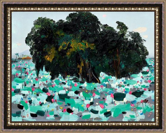 Wu Guanzhong A Banyan And Lotus Flowers, 1994 Framed Painting