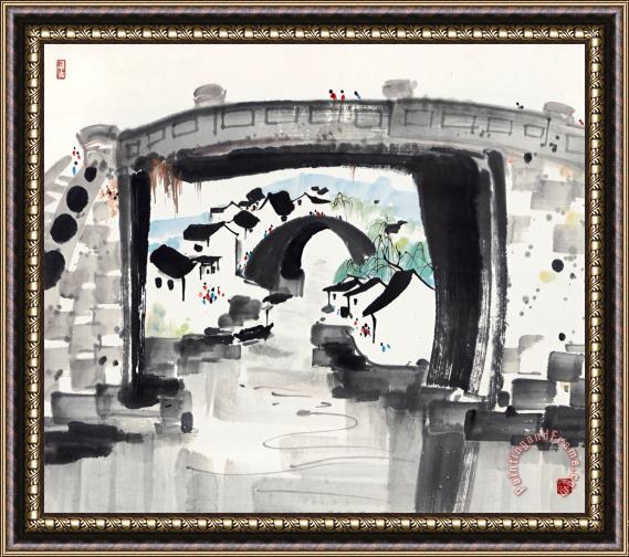 Wu Guanzhong Boating in Jiangnan Framed Painting