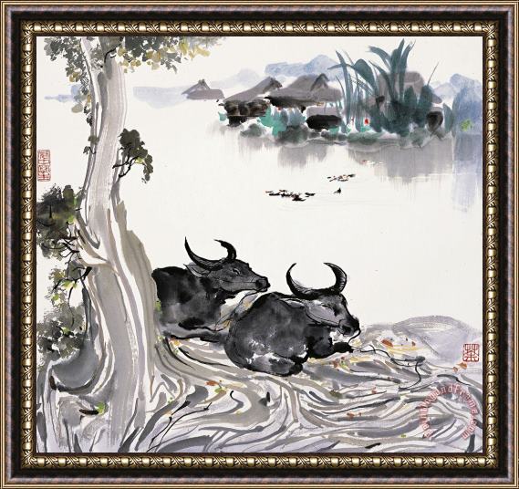 Wu Guanzhong Bull Framed Painting
