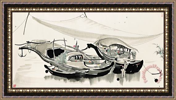 Wu Guanzhong Fishing Boats Framed Print
