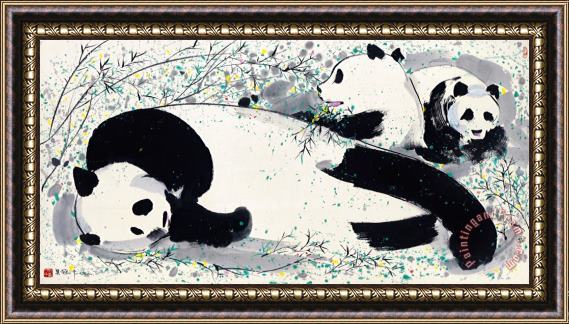 Wu Guanzhong Pandas, 1992 Framed Painting