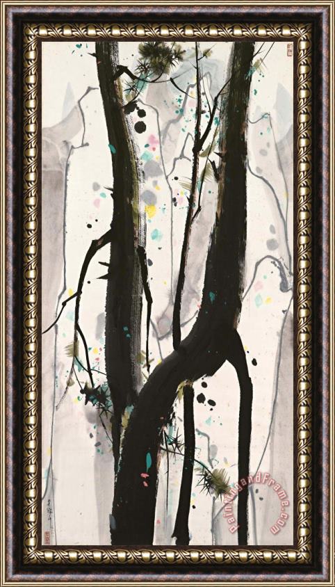Wu Guanzhong Pine Trees on Mount E'mei Framed Painting
