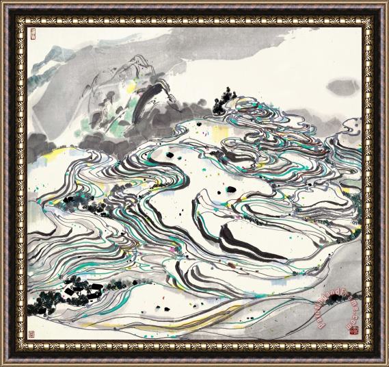 Wu Guanzhong Rice Paddies, 1982 Framed Painting
