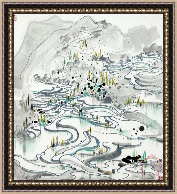 Wu Guanzhong Rice Paddies Framed Painting