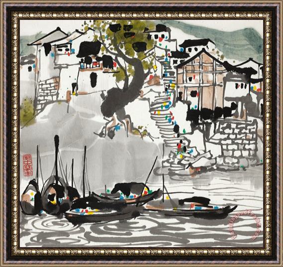 Wu Guanzhong Riverside Village Framed Print