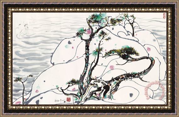 Wu Guanzhong Rocks by The Sea, 1987 Framed Painting