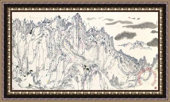 Wu Guanzhong Sunrise in Lofty Mountains Framed Painting