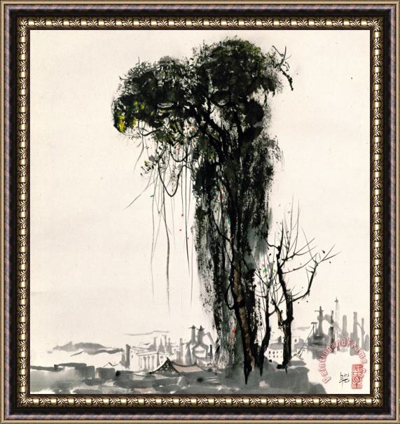 Wu Guanzhong Tree, 1977 Framed Painting