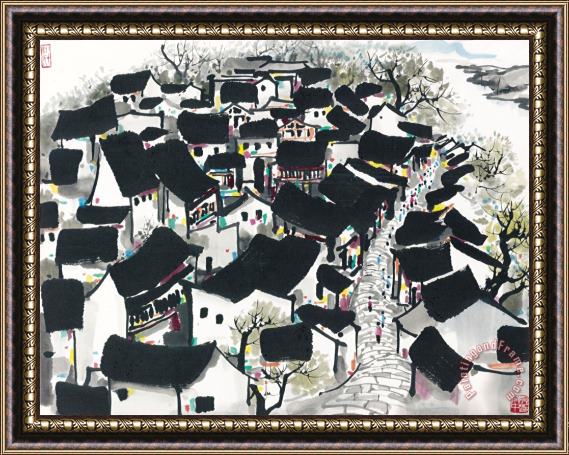 Wu Guanzhong Village by The Riverside Framed Painting