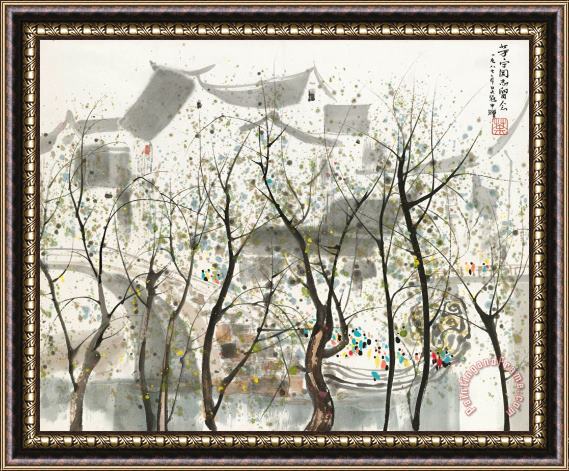 Wu Guanzhong Water Town Framed Painting