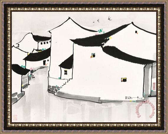 Wu Guanzhong Water Village in Jiangnan Framed Painting