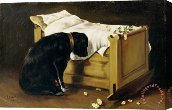 A Archer Dog Mourning Its Little Master Stretched Canvas Painting / Canvas Art