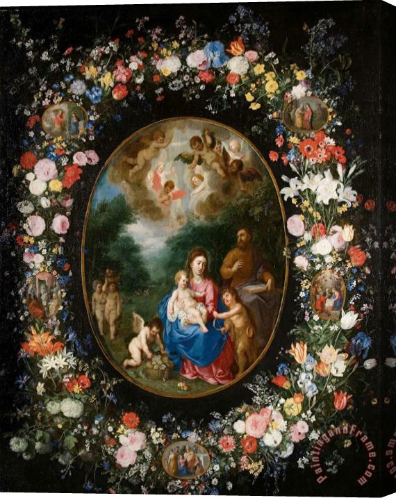 Abraham Brueghel (breugel, Breughel) Garland of Flowers Stretched Canvas Painting / Canvas Art