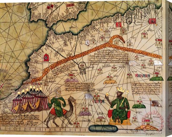 Abraham Cresques Catalan Map of Europe and North Africa Charles V of France in 1381 Stretched Canvas Painting / Canvas Art