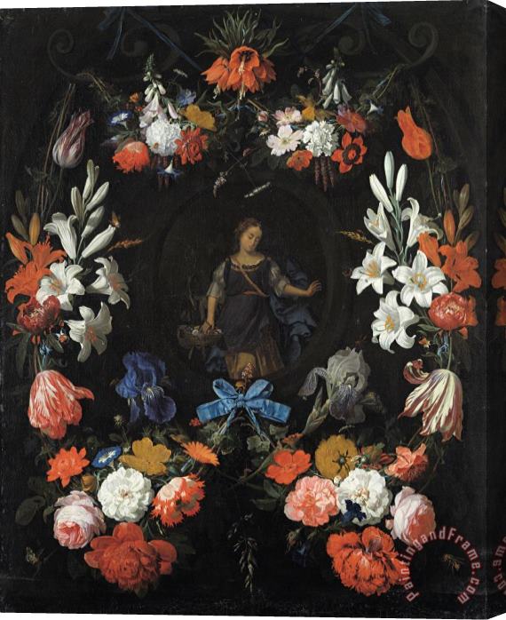 Abraham Mignon Garland of Flowers Stretched Canvas Painting / Canvas Art