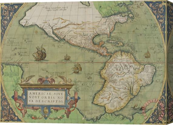 Abraham Ortelius Map of North and South America Stretched Canvas Print / Canvas Art