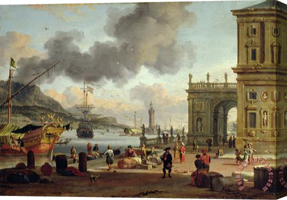 Abraham Storck A Mediterranean Harbour Scene Stretched Canvas Painting / Canvas Art