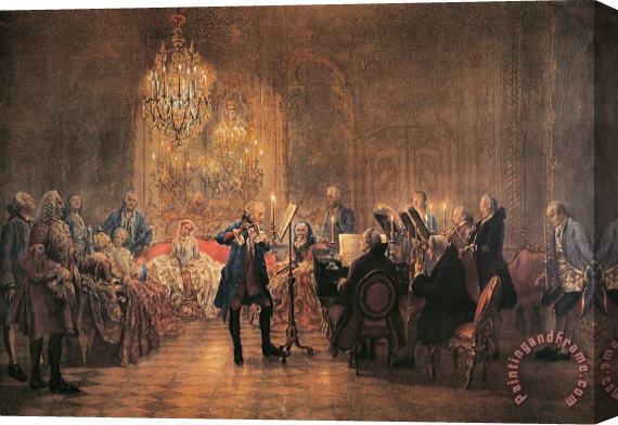Adolf von Menzel depicting a flute concert of Frederick the Great Stretched Canvas Print / Canvas Art