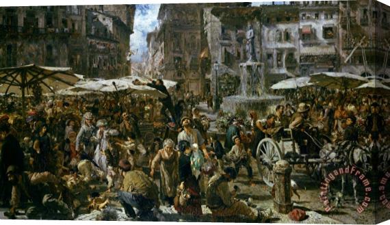 Adolph Friedrich Erdmann von Menzel The Market of Verona Stretched Canvas Painting / Canvas Art