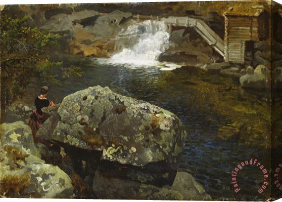 Adolph Tidemand & Hans Gude By The Mill Pond Stretched Canvas Print / Canvas Art