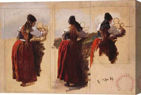 Adolph Tidemand & Hans Gude Studies of a Woman From Rugen Stretched Canvas Painting / Canvas Art