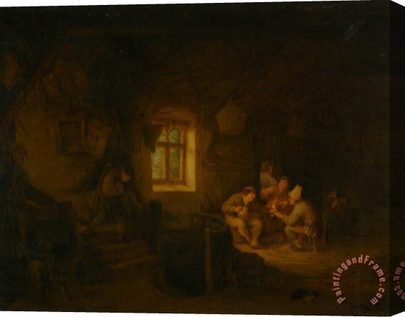 Adriaen Van Ostade A Tavern Interior with Peasants Drinking Beneath a Window Stretched Canvas Painting / Canvas Art