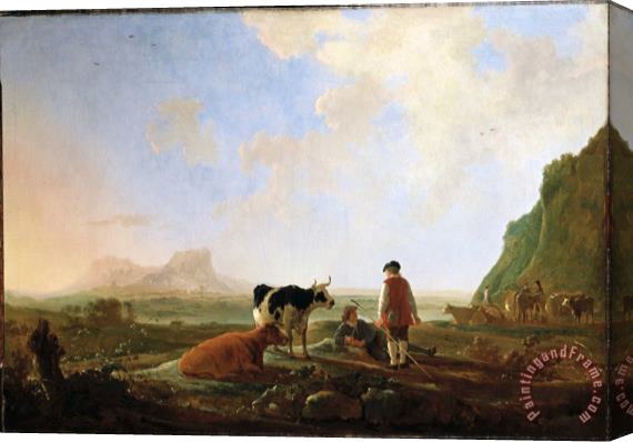 Aelbert Cuyp Herdsmen with Cows Stretched Canvas Painting / Canvas Art