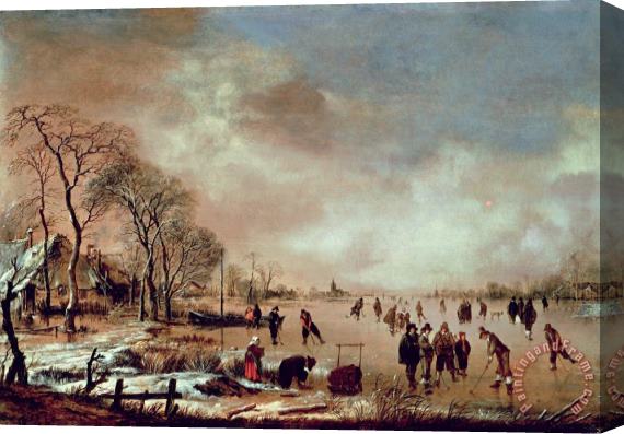 Aert van der Neer Frozen Canal Scene Stretched Canvas Print / Canvas Art