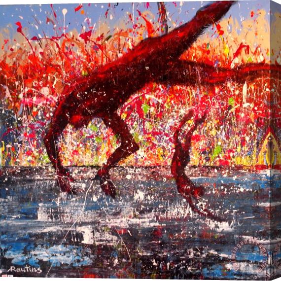 Agris Rautins Swimmers Stretched Canvas Painting / Canvas Art