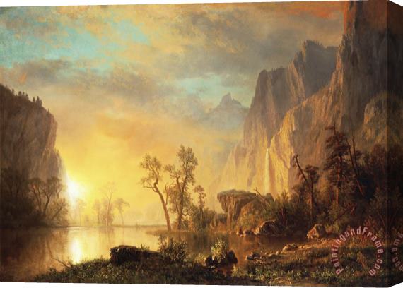 Albert Bierstadt Sunset in the Rockies Stretched Canvas Painting / Canvas Art