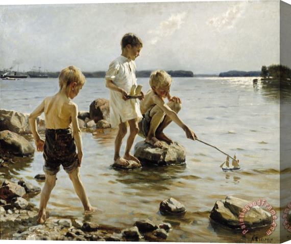 Albert Edelfelt Boys Playing on The Shore Stretched Canvas Painting / Canvas Art
